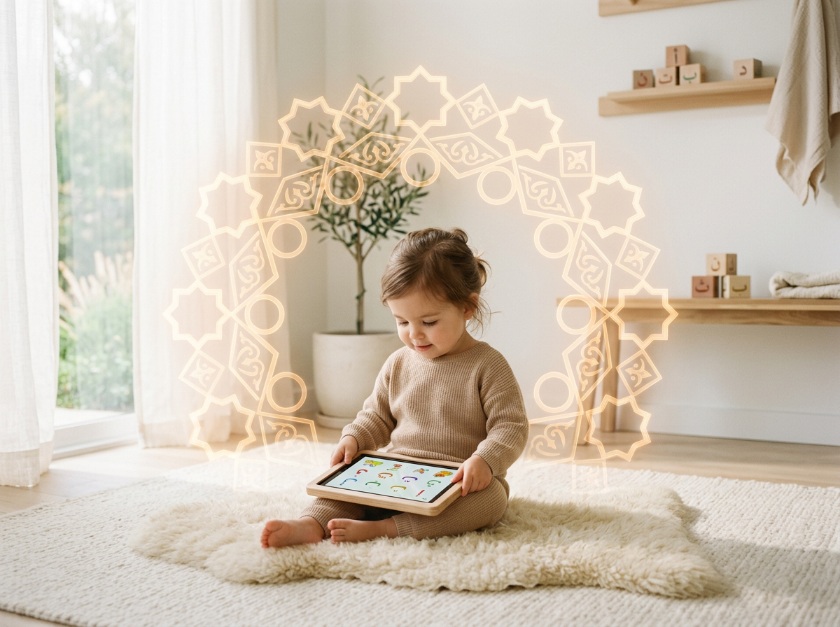 A conceptual image of a child in a tranquil home environment, surrounded by a soft protective light signifying a safe and guarded digital space.