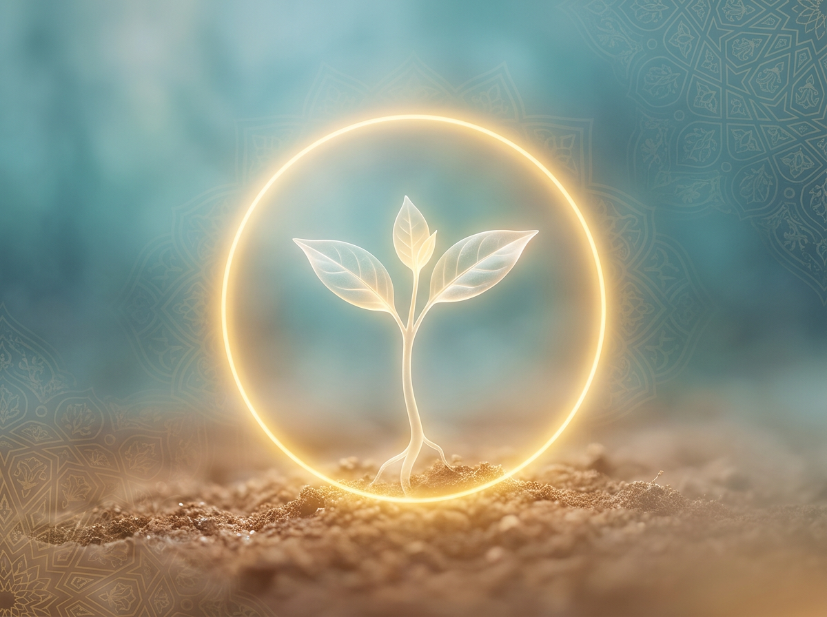 A conceptual visual representing the Fitra window, showing a delicate seedling protected by a circle of light.