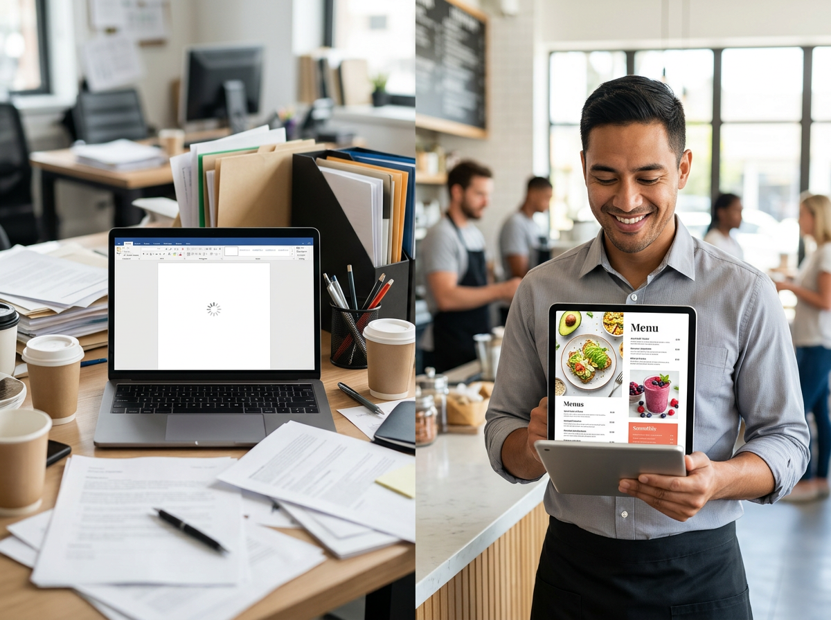 A conceptual split-screen image visualizing the 'Operator’s Paradox'—the difference between the stress of design and the ease of AI-driven results.