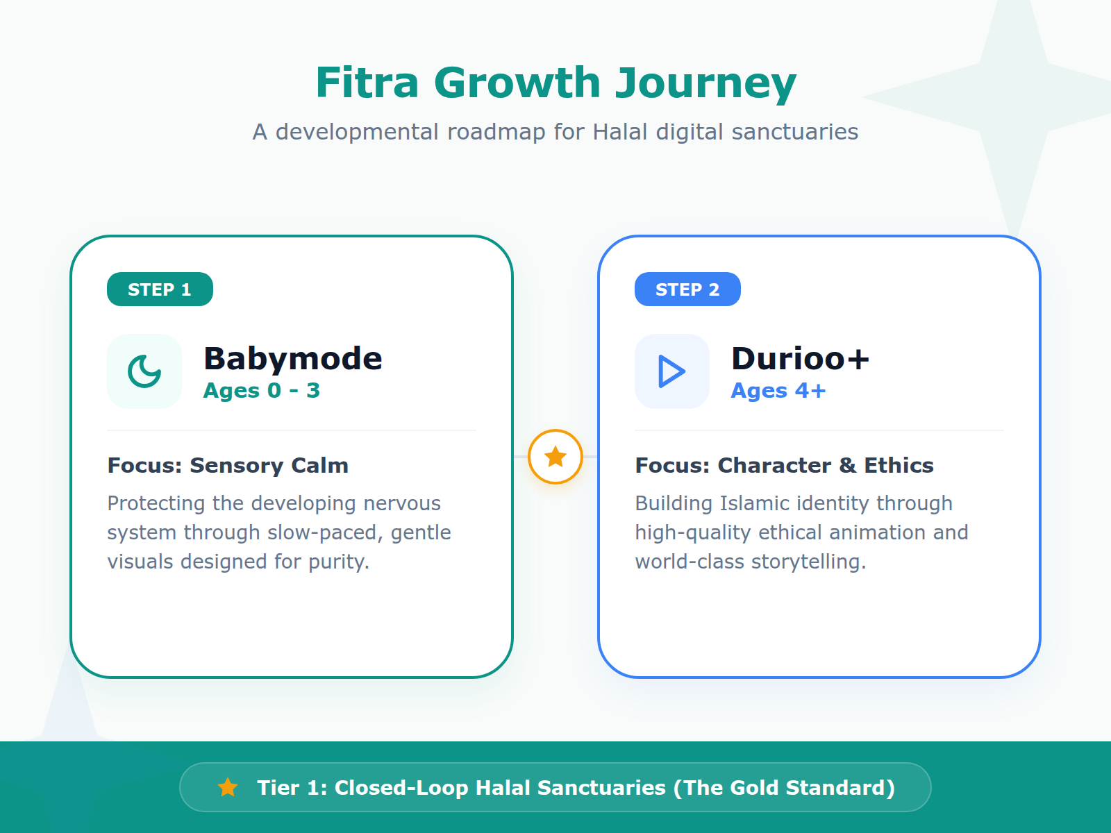 A diagram showing the progression for children from Babymode for toddlers to Durioo+ for school-aged siblings.