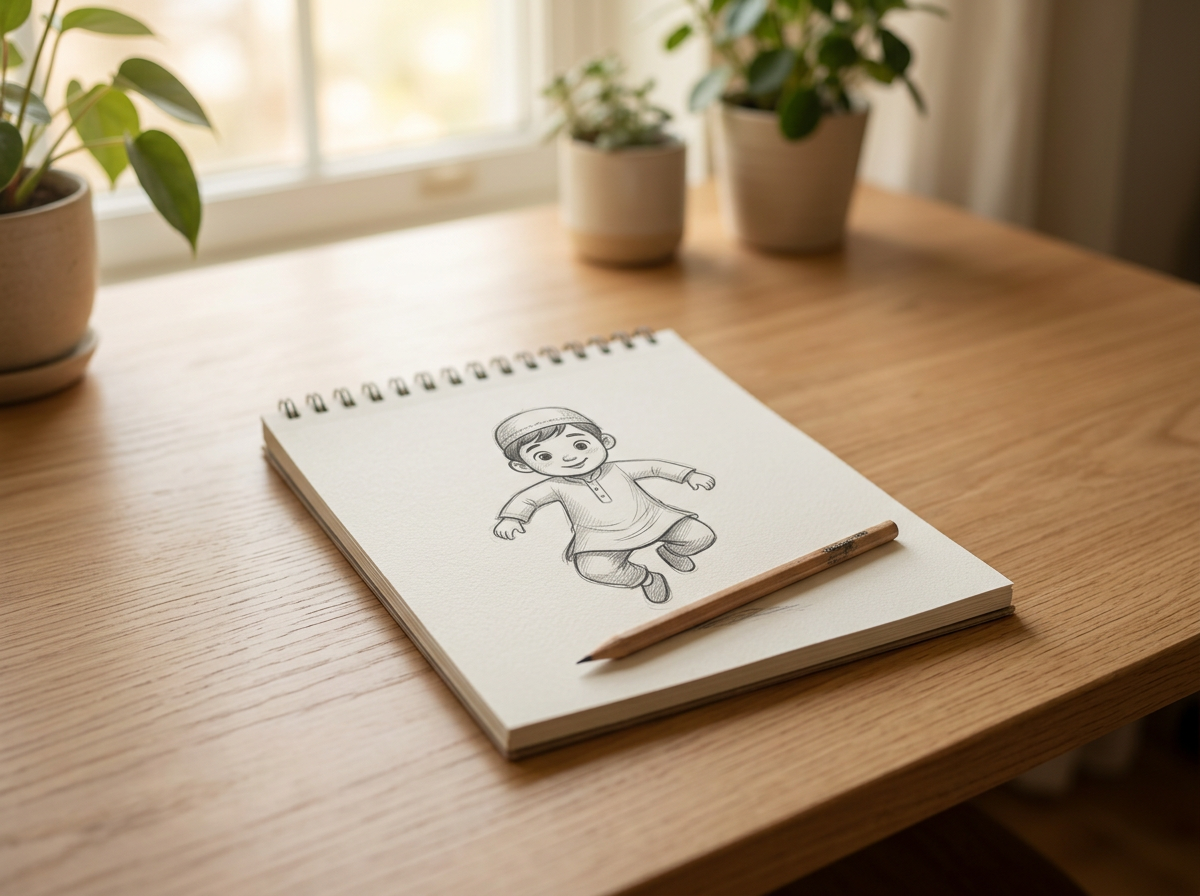 An artistic and serene conceptual image of hand-drawn animation sketches representing high-quality human-produced content.