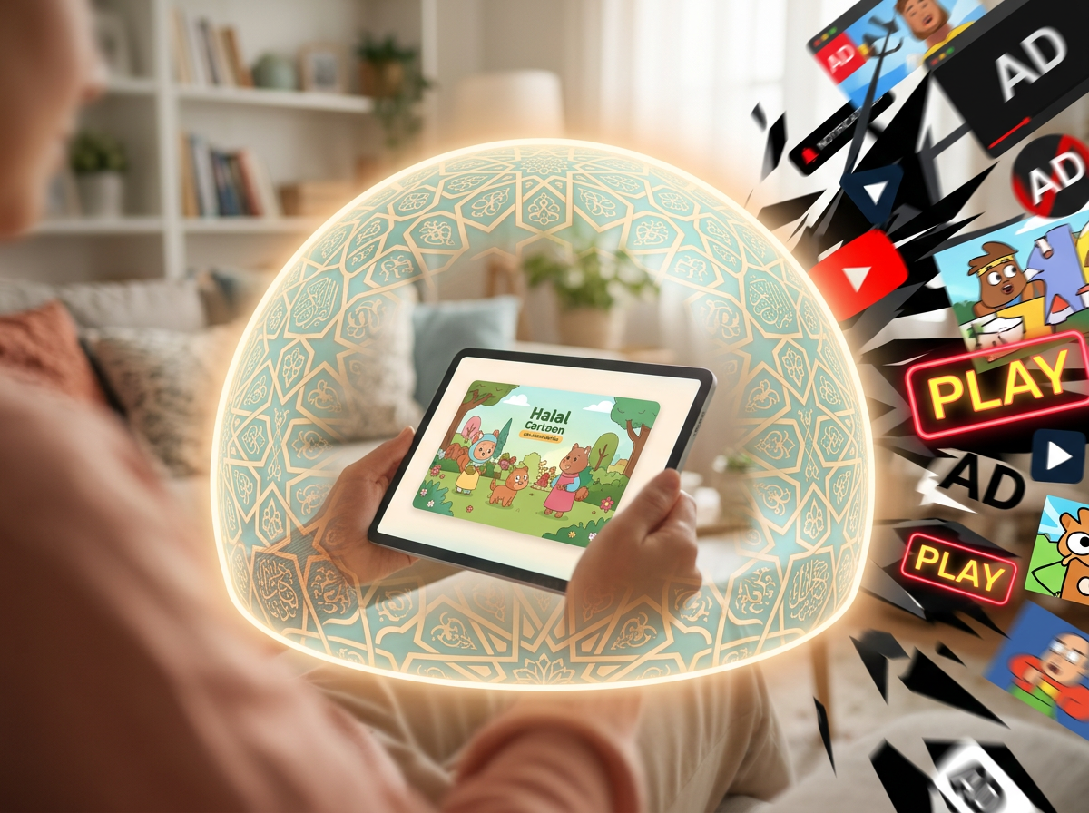 An abstract conceptual image showing a protective, spiritually safe digital environment for children.