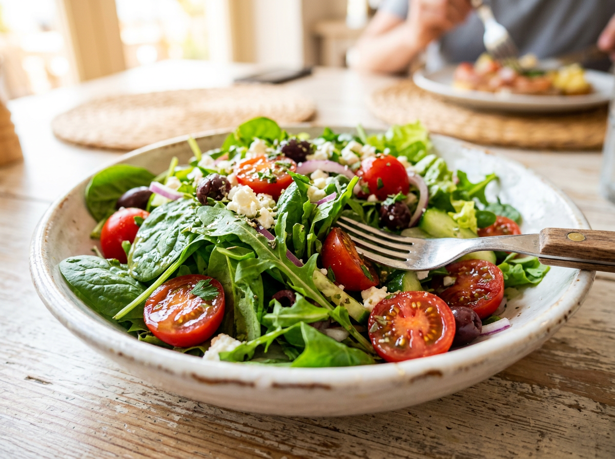 A vibrant, high-quality close-up of a fresh salad utilizing color psychology to trigger appetite and health associations.