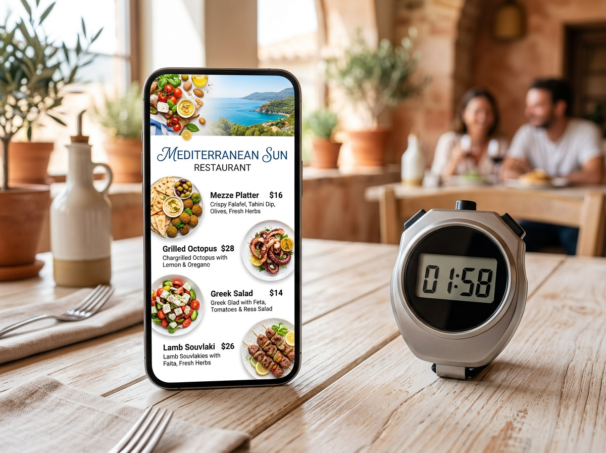 Conceptual image representing a professional menu design completed in under two minutes using AI templates.