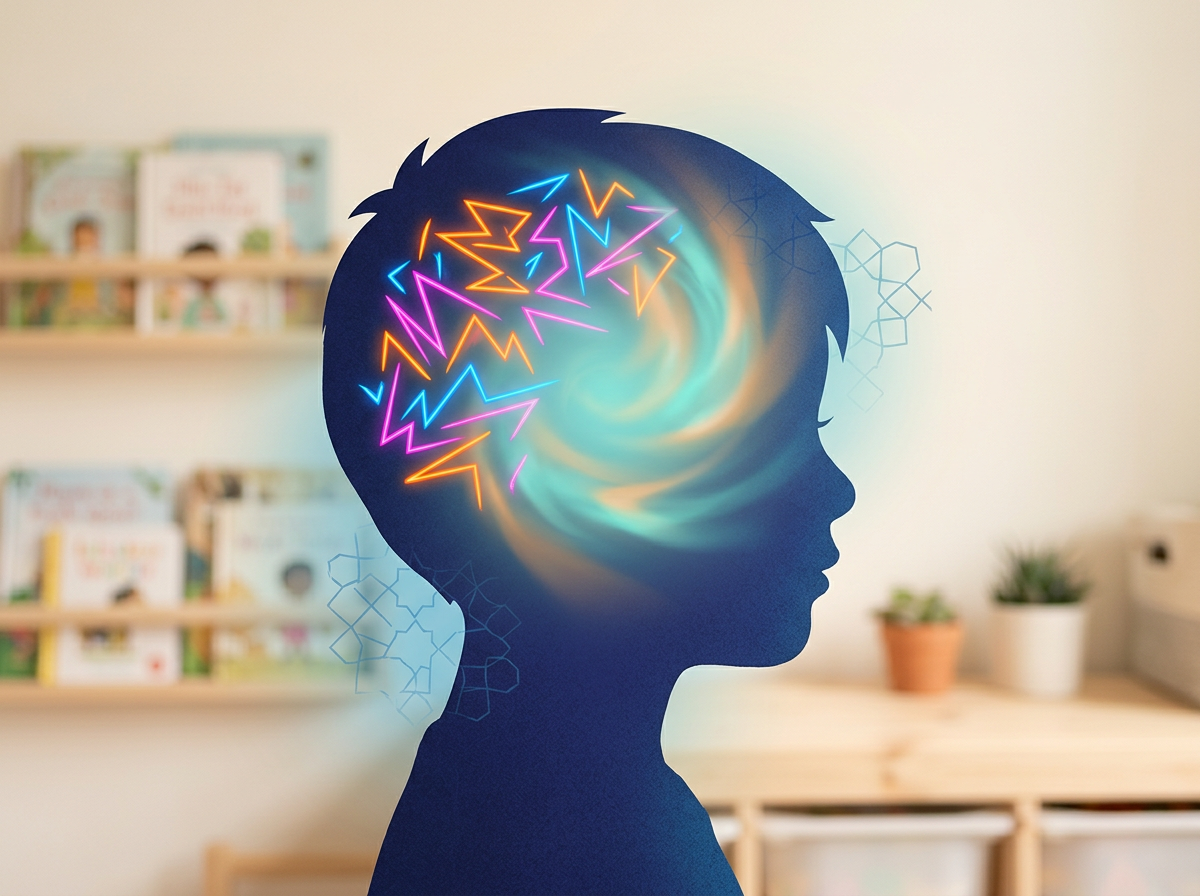 Conceptual visual representing the calming of a child's overstimulated mind through peaceful, intentional digital content.