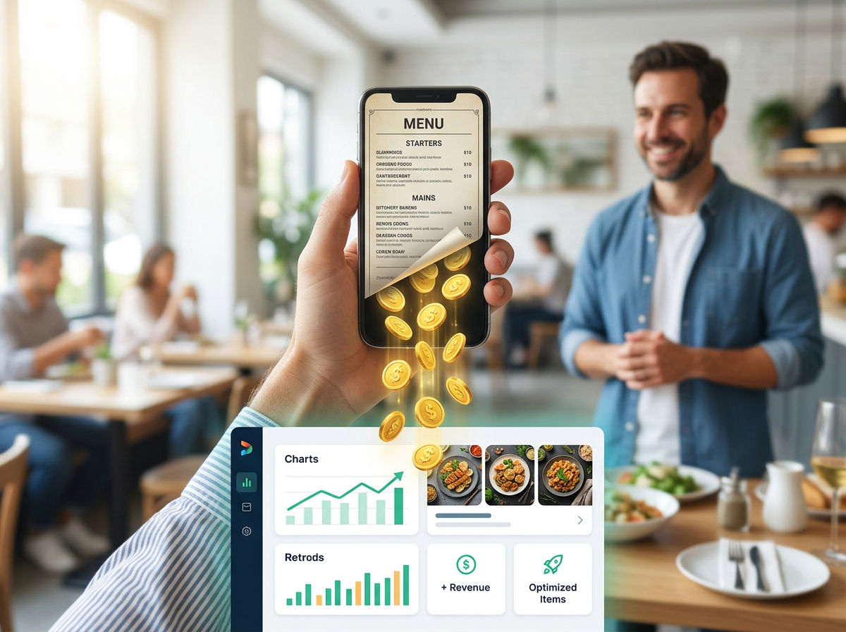 Conceptual art depicting revenue loss from an unoptimized menu and recovery through a modern digital storefront.