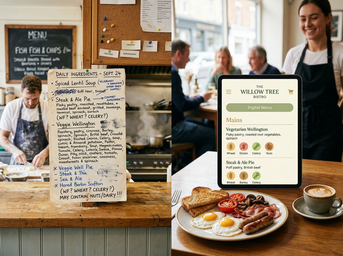 Comparison of manual allergen tracking versus automated AI menu tagging.