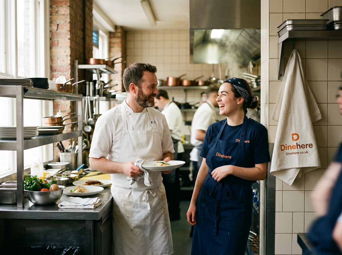 Authentic candid photo of restaurant staff in a professional, warm kitchen environment.