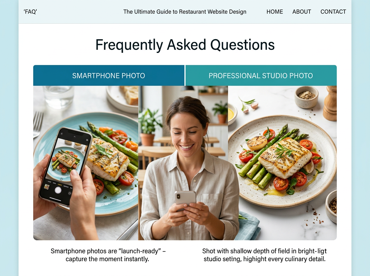 Comparison of a smartphone food photo and a professional studio photo.