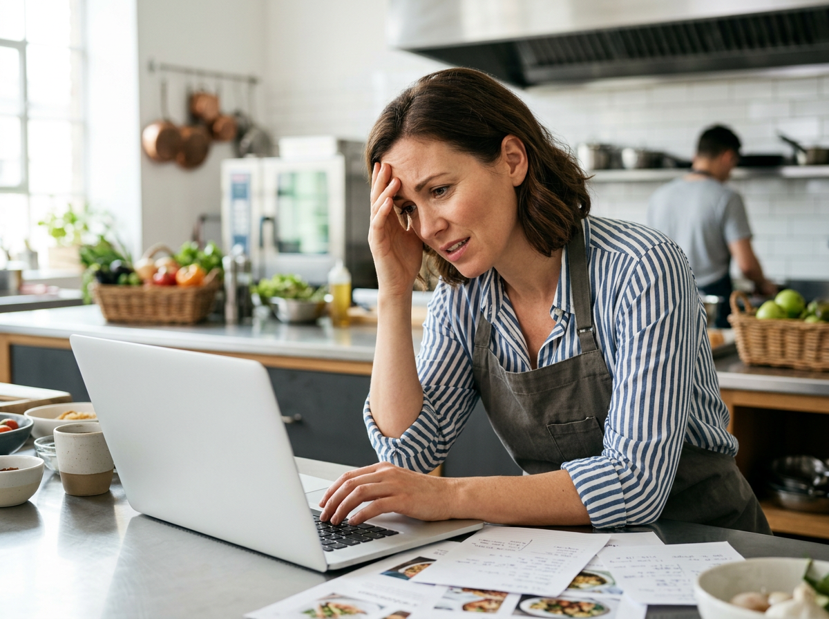 A restaurant owner frustrated by the technical burden of managing a DIY website instead of focusing on their kitchen.