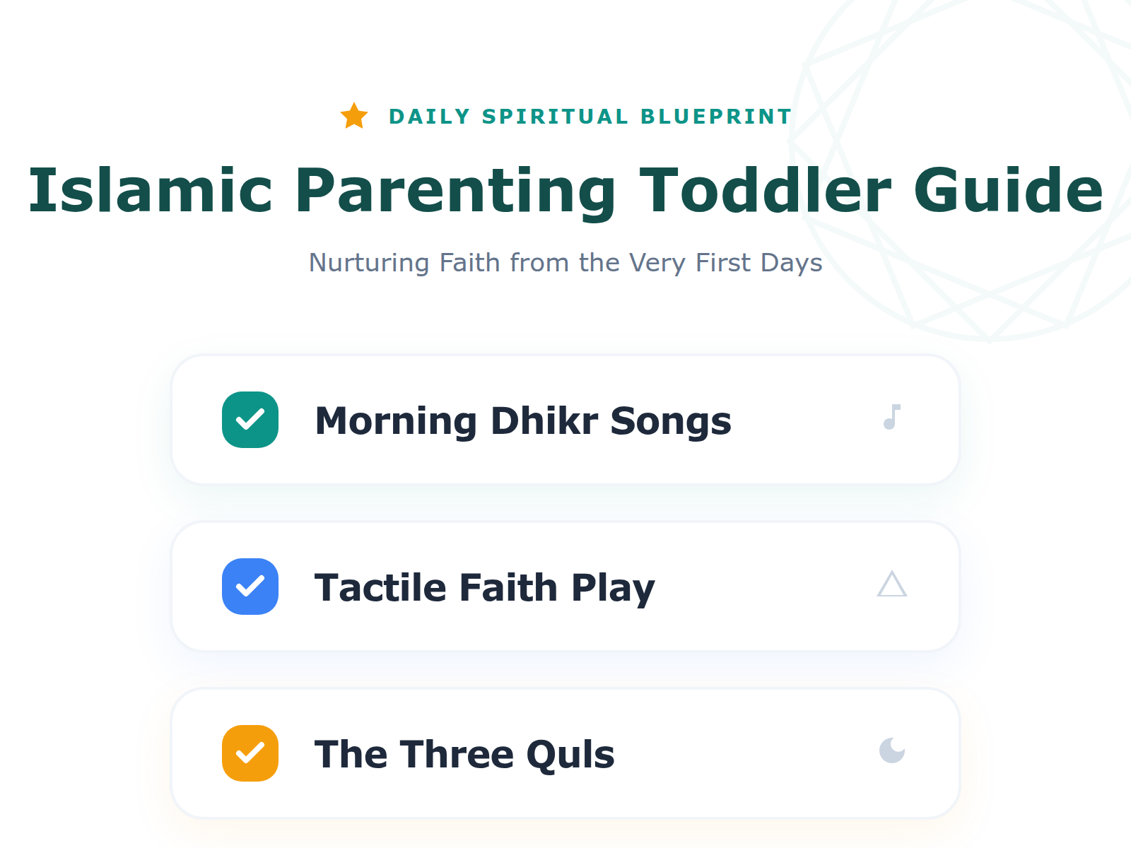 An infographic preview of a printable Islamic parenting checklist for toddlers, including daily spiritual habits and activities.